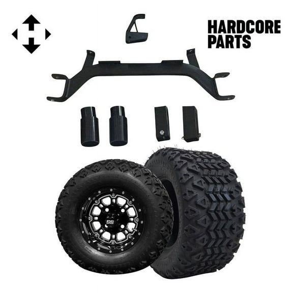 Hardcore Parts 4" Drop Axle Lift Kit for EZGO Marathon (1975-1993) Gas Golf Cart with 10" Black 'Panther' Wheels and 20"x10"-10" DOT rated All-Terrain tires