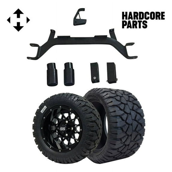 Hardcore Parts 4" Drop Axle Lift Kit for EZGO Marathon (1975-1993) Gas Golf Cart with 12" Black ‘Venom’ Wheels and 20"x10"-12" STINGER On-Road/Off-Road DOT rated All-Terrain tires
