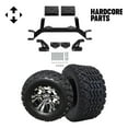 thumbnail image 1 of Hardcore Parts 4" Drop Axle Lift Kit for EZGO TXT/PDS (1994.5-2001.5) Gas Golf Cart with 10" Machined/Black 'Vampire' Wheels and 20"x10"-10" DOT rated All-Terrain tires, 1 of 3