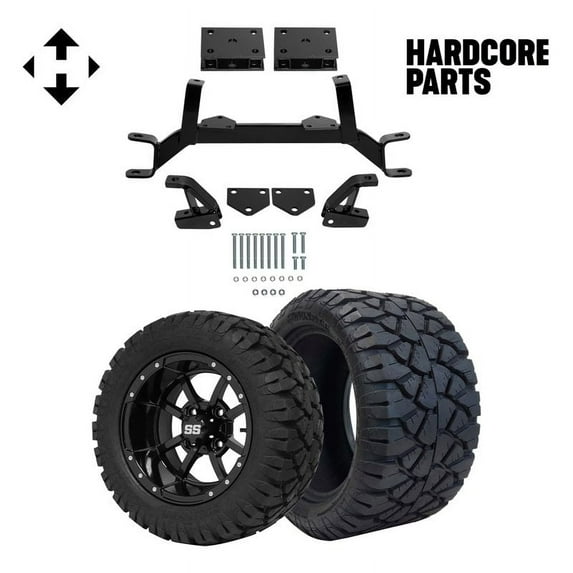 Hardcore Parts 4" Drop Axle Lift Kit for EZGO TXT/PDS (1994.5-2001.5) Gas Golf Cart with 12" Black 'Storm Trooper' Wheels and 20"x10"-12" STINGER On-Road/Off-Road DOT rated All-Terrain tires