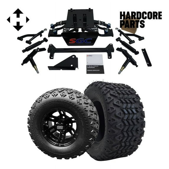 Hardcore Parts 4” Heavy Duty Double A-Arm Suspension Lift Kit for YAMAHA Drive G29 Golf Cart with 10" Black 'BULLDOG' Wheels and 20"x10"-10" DOT rated All-Terrain tires
