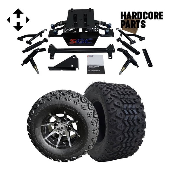 Hardcore Parts 4” Heavy Duty Double A-Arm Suspension Lift Kit for YAMAHA Drive G29 Golf Cart with 10" Machined/Black 'Kraken' Wheels and 20"x10"-10" DOT rated All-Terrain tires
