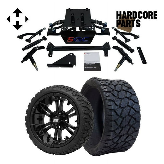 Hardcore Parts 4” Heavy Duty Double A-Arm Suspension Lift Kit for YAMAHA Drive G29 Golf Cart with 14" Black 'VAMPIRE' Wheels and 20"x8.5"-14" STINGER On-Road/Off-Road DOT rated All-Terrain tires