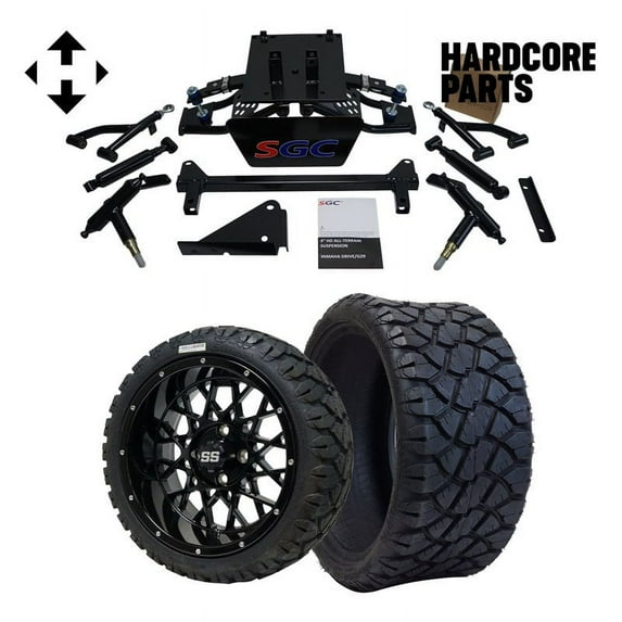 Hardcore Parts 4” Heavy Duty Double A-Arm Suspension Lift Kit for YAMAHA Drive G29 Golf Cart with 14" Black 'Venom' wheel Wheels and 20"x8.5"-14 STINGER On-Road/Off-Road DOT rated All-Terrain tires