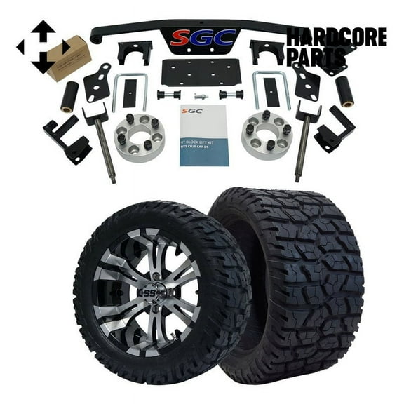 Hardcore Parts 4" Spindle Extension Lift Kit for Club Car DS (1982-2010) Golf Cart with 14" Machined/Black 'Vampire' Wheels and 22"x10.5"-14" GATOR On-Road/Off-Road DOT rated All-Terrain tires