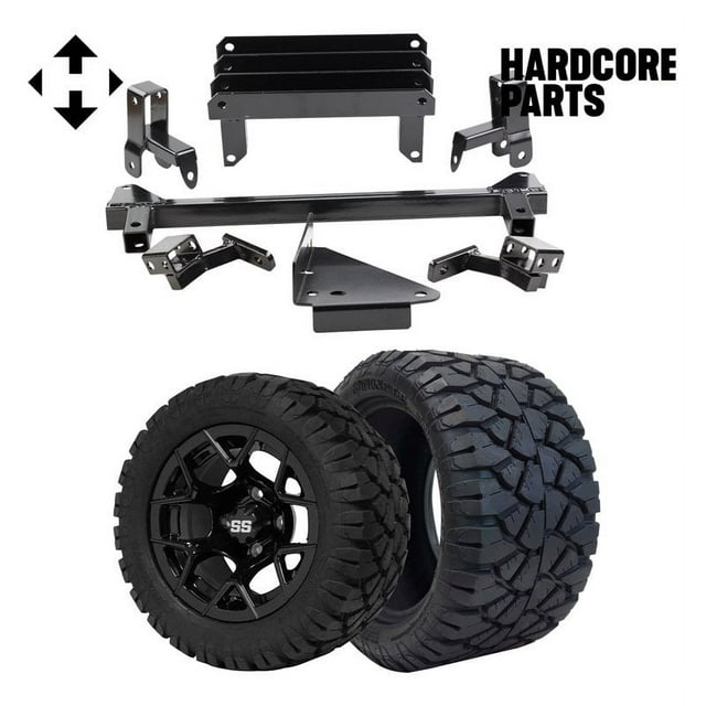 Hardcore Parts 4" Spindle Extension Lift Kit for Yamaha Drive (G29) Golf Cart with 12" Black