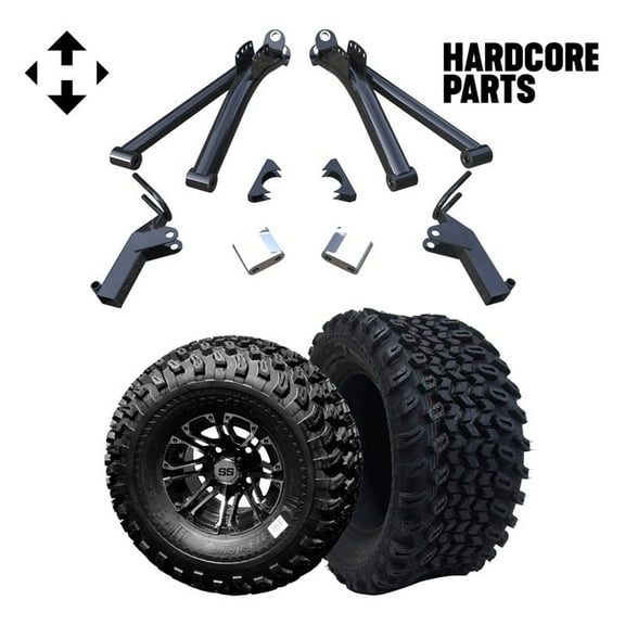 Hardcore Parts 6" A-Arm Lift Kit for Yamaha G2/G9 Golf Cart with 10" Machined/Black 'Lancer' Wheels and 22"x11"-10 DOT rated All-Terrain tires