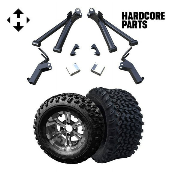 Hardcore Parts 6" A-Arm Lift Kit for Yamaha G2/G9 Golf Cart with 12" Machined/Gunmetal ‘VAMPIRE’ Wheels and 23"x10.5"-12" All-Terrain tires