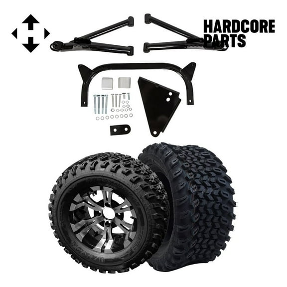 Hardcore Parts 6" A-Arm Lift Kit for Yamaha G8-G14/G16/G19/G20 Golf Cart with 12" Machined/Black ‘VAMPIRE’ Wheels and 23"x10.5"-12" All-Terrain tires