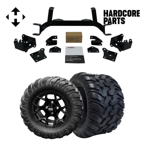 Hardcore Parts 6" Drop Axle Lift Kit for EZGO MPT/WORKHORSE 1200 (1994.5-2001.5) Golf Cart with 12" Black 'Rally' Wheels and 22"x11"-12" DOT rated Mud-Terrain/All-Terrain tires
