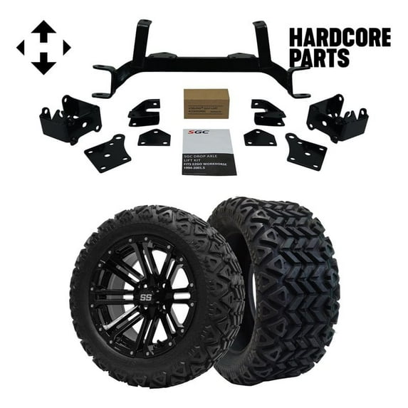 Hardcore Parts 6" Drop Axle Lift Kit for EZGO MPT/WORKHORSE 1200 (1994.5-2001.5) Golf Cart with 14" Black 'LANCER' Wheels and 23"x10"-14" DOT rated All-Terrain tires
