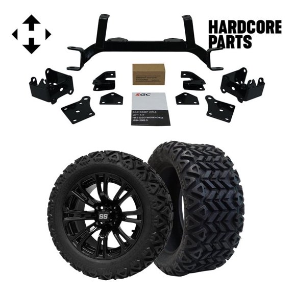 Hardcore Parts 6" Drop Axle Lift Kit for EZGO MPT/WORKHORSE 1200 (1994.5-2001.5) Golf Cart with 14" Black 'Voodoo' Wheels and 23"x10"-14" DOT rated All-Terrain tires