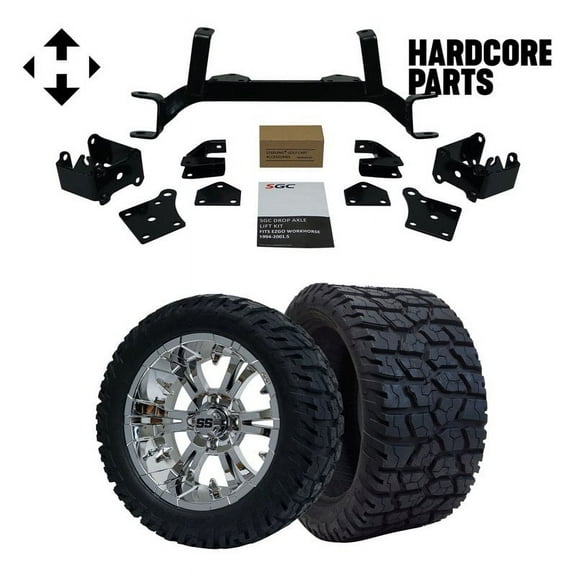 Hardcore Parts 6" Drop Axle Lift Kit for EZGO MPT/WORKHORSE 1200 (1994.5-2001.5) Golf Cart with 14" Chrome 'Vampire' Wheels and 22"x10.5"-14" GATOR On-Road/Off-Road DOT rated All-Terrain tires