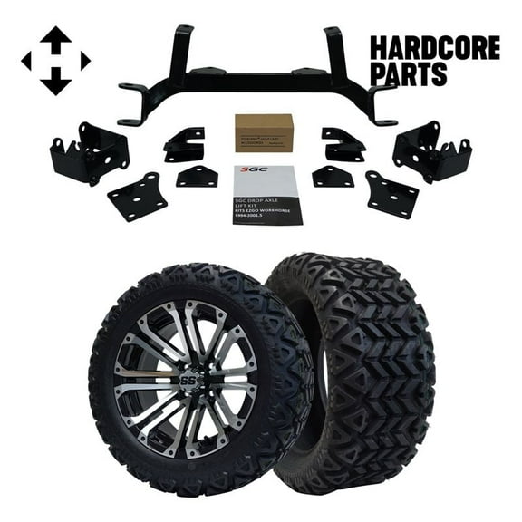Hardcore Parts 6" Drop Axle Lift Kit for EZGO MPT/WORKHORSE 1200 (1994.5-2001.5) Golf Cart with 14" Machined/Black 'LANCER' Wheels and 23"x10"-14" DOT rated All-Terrain tires