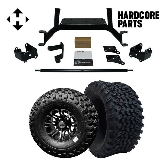 Hardcore Parts 6" Drop Axle Lift Kit for EZGO MPT/WORKHORSE 1200 (2001.5-2013) Golf Cart with 10" Machined/Black 'Lancer' Wheels and 22"x11"-10 DOT rated All-Terrain tires