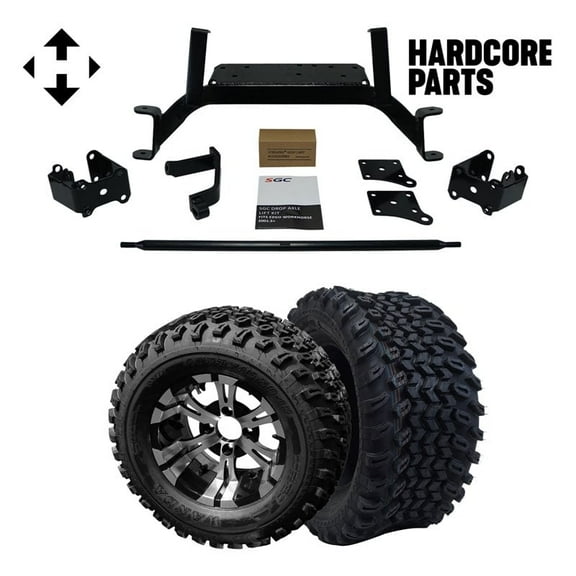 Hardcore Parts 6" Drop Axle Lift Kit for EZGO MPT/WORKHORSE 1200 (2001.5-2013) Golf Cart with 12" Machined/Black ‘VAMPIRE’ Wheels and 23"x10.5"-12" All-Terrain tires