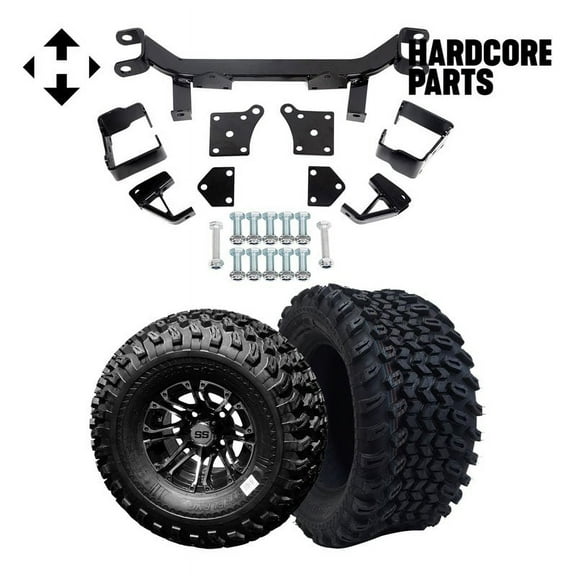Hardcore Parts 6" Drop Axle Lift Kit for EZGO TXT/PDS (1994.5-2001.5) Electric Golf Cart with 10" Machined/Black 'Lancer' Wheels and 22"x11"-10 DOT rated All-Terrain tires