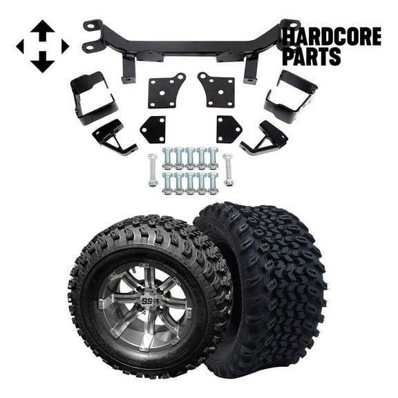 Hardcore Parts 6" Drop Axle Lift Kit for EZGO TXT/PDS (1994.5-2001.5) Electric Golf Cart with 12" Machined/Gunmetal 'Tempest' Wheels and 23"x10.5"-12" All-Terrain tires