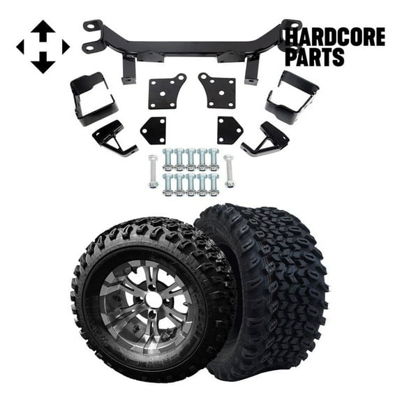 Hardcore Parts 6" Drop Axle Lift Kit for EZGO TXT/PDS (1994.5-2001.5) Electric Golf Cart with 12" Machined/Gunmetal ‘VAMPIRE’ Wheels and 23"x10.5"-12" All-Terrain tires