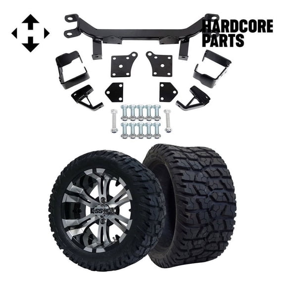 Hardcore Parts 6" Drop Axle Lift Kit for EZGO TXT/PDS (1994.5-2001.5) Electric Golf Cart with 15" Machined/Black 'VAMPIRE' Wheels and 23"x10"-15" GATOR On-Road/Off-Road DOT rated tires