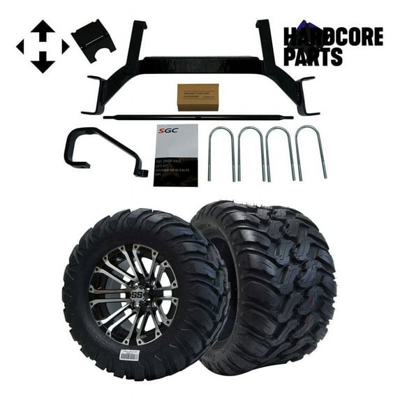 Hardcore Parts 6" Drop Axle Lift Kit for EZGO TXT/PDS (2001.5-2008) Gas Golf Cart with 12" Black 'LANCER' Wheels and 22"x11"-12" DOT rated Mud-Terrain/All-Terrain tires