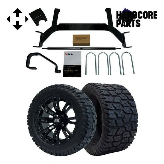Hardcore Parts 6" Drop Axle Lift Kit for EZGO TXT/PDS (2001.5-2008) Gas Golf Cart with 14" Black 'Voodoo' Wheels and 22"x10.5"-14 GATOR On-Road/Off-Road DOT rated All-Terrain tires