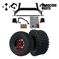Hardcore Parts 6" Drop Axle Lift Kit for EZGO TXT/PDS (2001.5-2013) Electric Golf Cart with 10" Red/Black 'TEMPEST' Wheels and 22"x11"-10" DOT rated All-Terrain tires