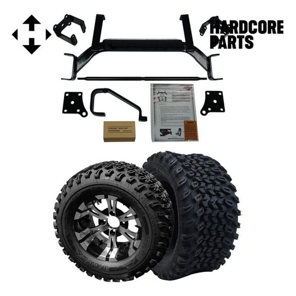 Hardcore Parts 6" Drop Axle Lift Kit for EZGO TXT/PDS (2001.5-2013) Electric Golf Cart with 12" Machined/Black ‘VAMPIRE’ Wheels and 23"x10.5"-12" All-Terrain tires