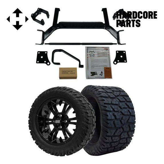 Hardcore Parts 6" Drop Axle Lift Kit for EZGO TXT/PDS (2001.5-2013) Electric Golf Cart with 14" Black 'VAMPIRE' Wheels and 22"x10.5"-14" GATOR On-Road/Off-Road DOT rated All-Terrain tires