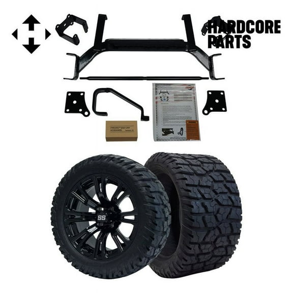 Hardcore Parts 6" Drop Axle Lift Kit for EZGO TXT/PDS (2001.5-2013) Electric Golf Cart with 14" Black 'Voodoo' Wheels and 22"x10.5"-14 GATOR On-Road/Off-Road DOT rated All-Terrain tires