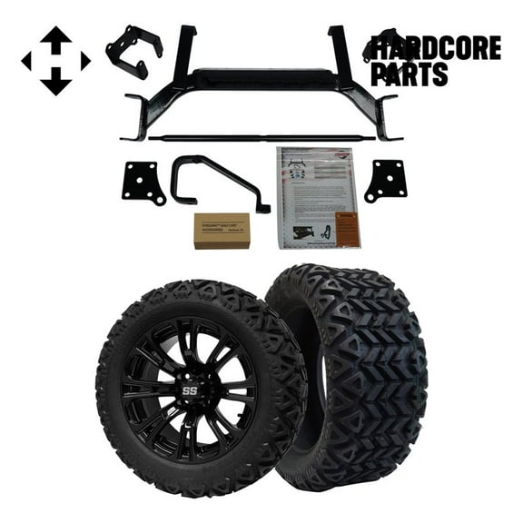 Hardcore Parts 6" Drop Axle Lift Kit for EZGO TXT/PDS (2001.5-2013) Electric Golf Cart with 14" Black 'Voodoo' Wheels and 23"x10"-14" DOT rated All-Terrain tires