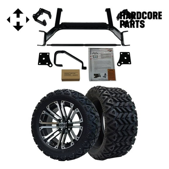 Hardcore Parts 6" Drop Axle Lift Kit for EZGO TXT/PDS (2001.5-2013) Electric Golf Cart with 14" Machined/Black 'LANCER' Wheels and 23"x10"-14" DOT rated All-Terrain tires
