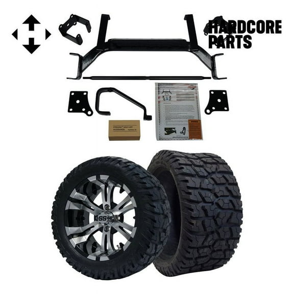 Hardcore Parts 6" Drop Axle Lift Kit for EZGO TXT/PDS (2001.5-2013) Electric Golf Cart with 15" Machined/Black 'VAMPIRE' Wheels and 23"x10"-15" GATOR On-Road/Off-Road DOT rated tires