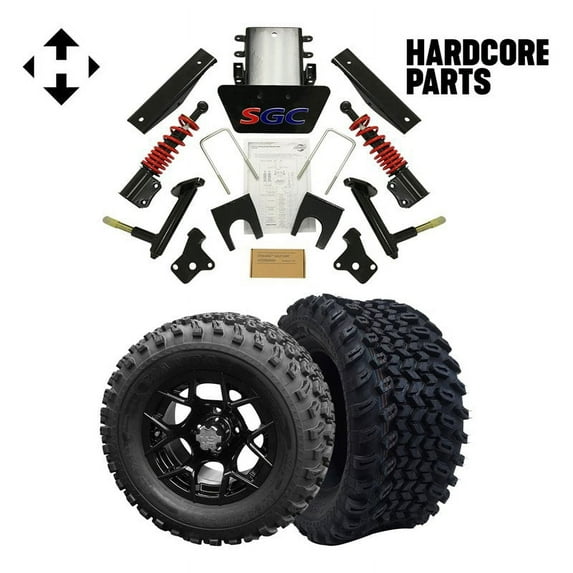 Hardcore Parts 6” Heavy Duty All-Terrain Suspension Lift Kit for EZGO RXV (2008-2013) Golf Cart with 12" Black ‘Rally’ Wheels and 23"x10.5"-12" All-Terrain tires