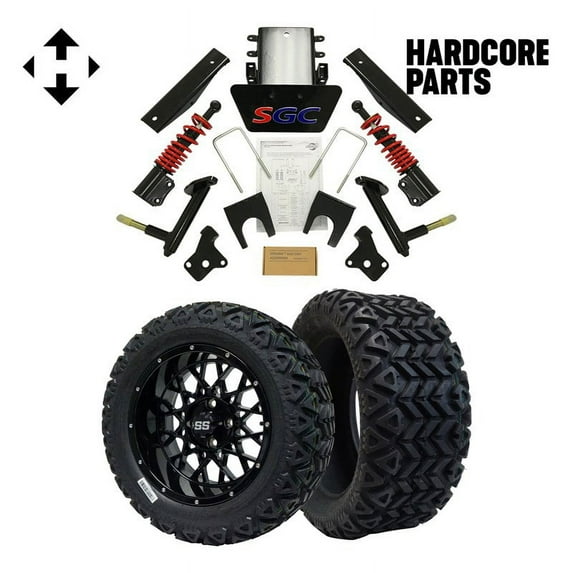 Hardcore Parts 6” Heavy Duty All-Terrain Suspension Lift Kit for EZGO RXV (2008-2013) Golf Cart with 14" Black 'Venom' wheel Wheels and 23"x10"-14 DOT rated All-Terrain tires