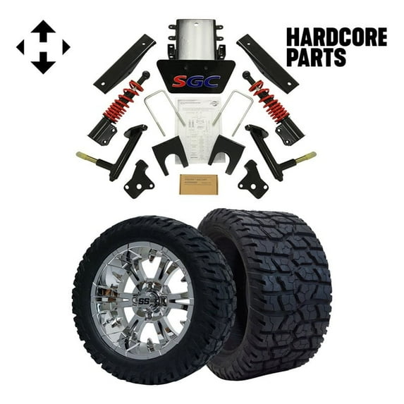 Hardcore Parts 6” Heavy Duty All-Terrain Suspension Lift Kit for EZGO RXV (2008-2013) Golf Cart with 14" Chrome 'Vampire' Wheels and 22"x10.5"-14" GATOR On-Road/Off-Road DOT rated All-Terrain tires