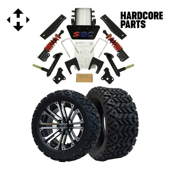 Hardcore Parts 6” Heavy Duty All-Terrain Suspension Lift Kit for EZGO RXV (2008-2013) Golf Cart with 14" Machined/Black 'LANCER' Wheels and 23"x10"-14" DOT rated All-Terrain tires