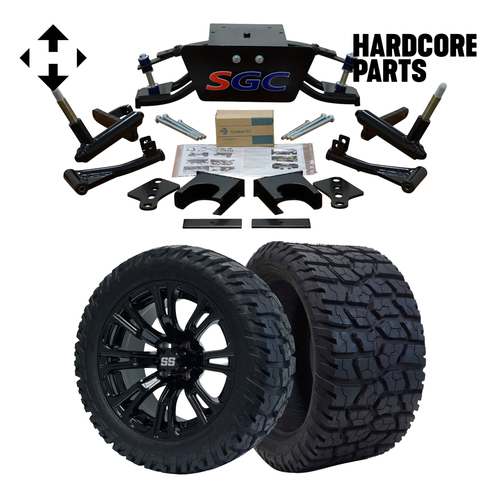 Hardcore Parts 6 Heavy Duty Double A-Arm Suspension Lift Kit for Club Car DS Golf Cart (1982-2003) with 14" Black 'Voodoo' Wheels and 22"x10.5"-14 GATOR On-Road/Off-Road All-Terrain tires