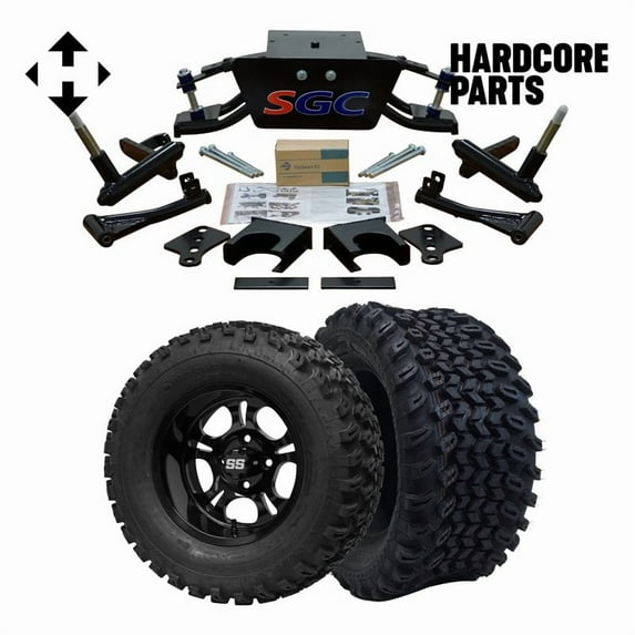 Hardcore Parts 6" Heavy Duty Double A-Arm Suspension Lift Kit for Club Car DS Golf Cart (2004.5-Up) with 12" Black 'DARKSIDE' Wheels and 23"x10.5"-12" All-Terrain tires