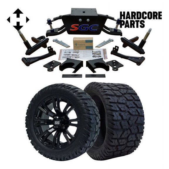 Hardcore Parts 6” Heavy Duty Double A-Arm Suspension Lift Kit for Club Car DS Golf Cart (2004.5-Up) with 14" Black 'Voodoo' Wheels and 22"x10.5"-14 GATOR On-Road/Off-Road DOT rated All-Terrain tires