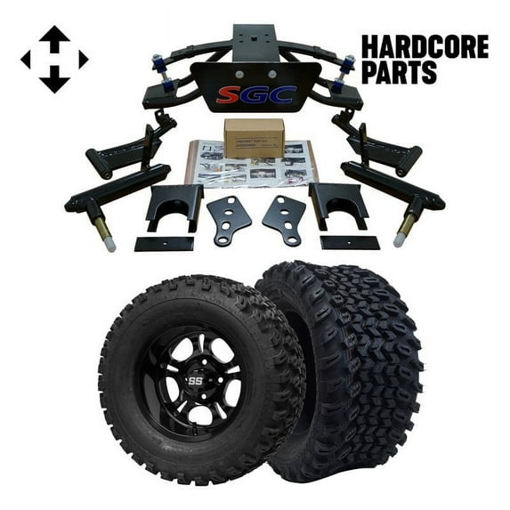 Hardcore Parts 6” Heavy Duty Double A-Arm Suspension Lift Kit for Club Car PRECEDENT Golf Cart (2004+) with 12" Black 'DARKSIDE' Wheels and 23"x10.5"-12" All-Terrain tires