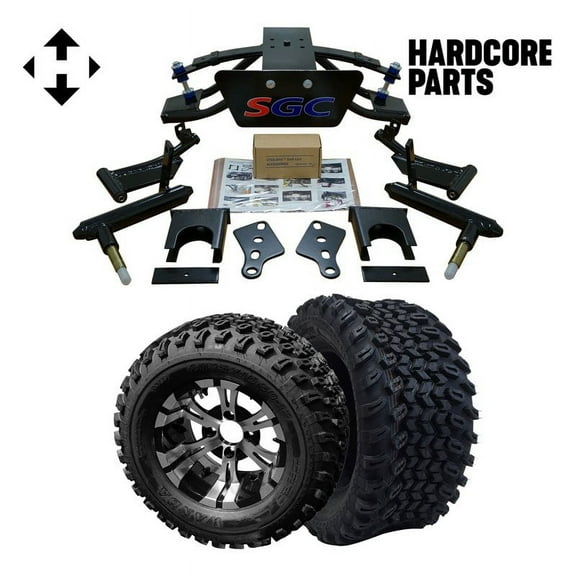 Hardcore Parts 6” Heavy Duty Double A-Arm Suspension Lift Kit for Club Car PRECEDENT Golf Cart (2004+) with 12" Machined/Black ‘VAMPIRE’ Wheels and 23"x10.5"-12" All-Terrain tires
