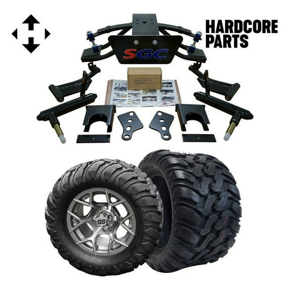 Hardcore Parts 6” Heavy Duty Double A-Arm Suspension Lift Kit for Club Car PRECEDENT Golf Cart (2004+) with 12" Machined/Gunmetal 'Rally' Wheels and 22"x11"-12" Mud-Terrain/All-Terrain tires