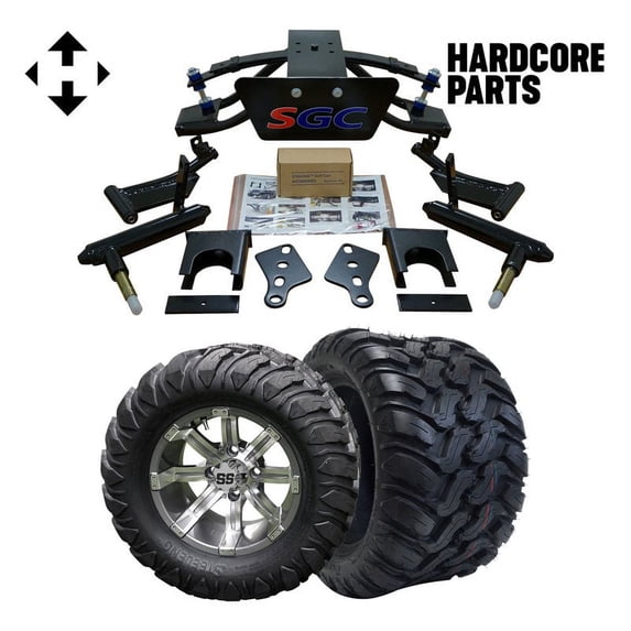 Hardcore Parts 6” Heavy Duty Double A-Arm Suspension Lift Kit for Club Car PRECEDENT Golf Cart (2004+) with 12" Machined/Gunmetal 'Tempest' Wheels and 22"x11"-12" Mud-Terrain/All-Terrain tires