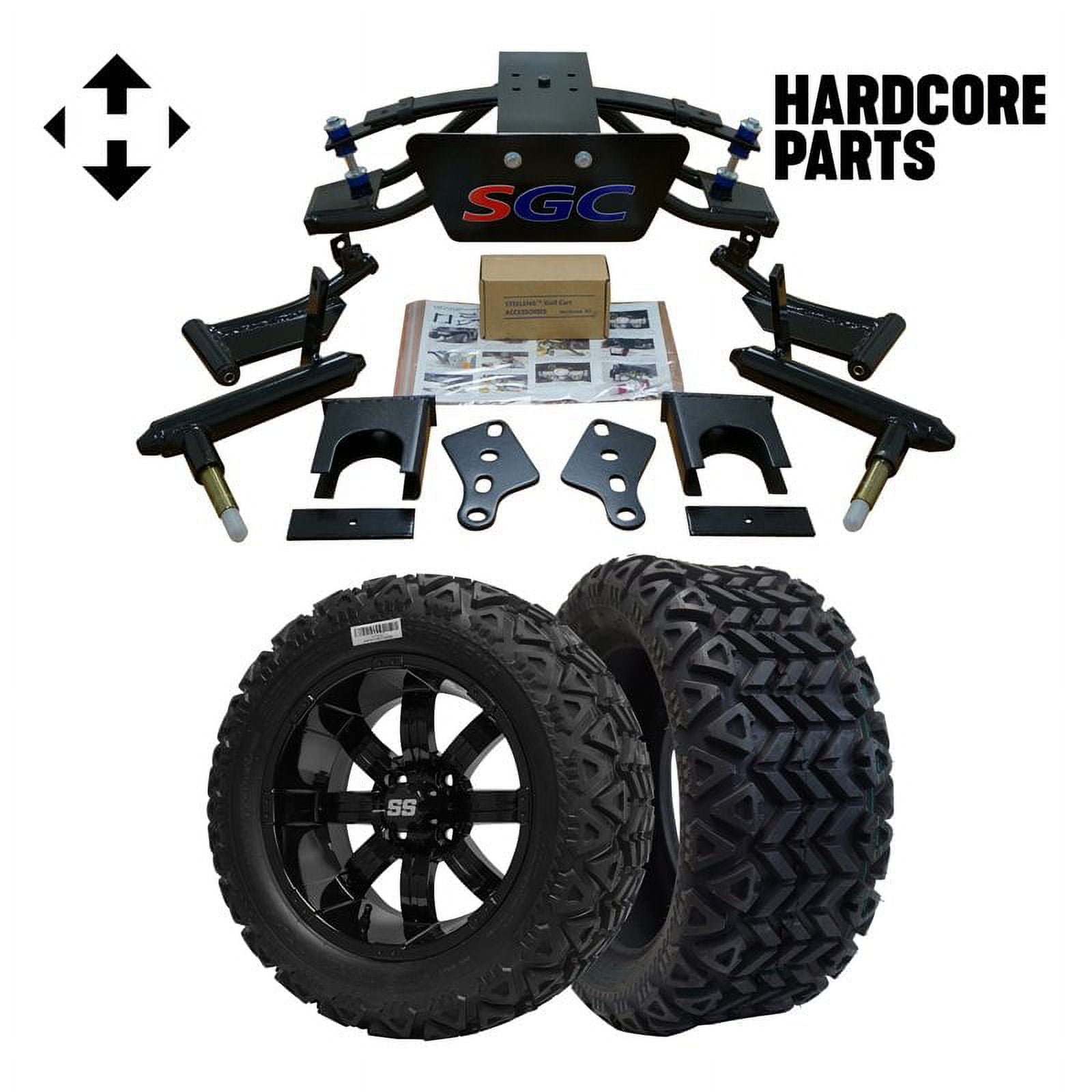 Hardcore Parts 6” Heavy Duty Double A-Arm Suspension Lift Kit for Club Car PRECEDENT Golf Cart (2004+) with 14" Black 'TEMPEST' Wheels and 23"x10"-14" DOT rated All-Terrain tires