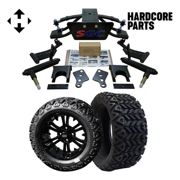Hardcore Parts 6” Heavy Duty Double A-Arm Suspension Lift Kit for Club Car PRECEDENT Golf Cart (2004+) with 14" Black 'VAMPIRE' Wheels and 23"x10"-14 DOT rated All-Terrain tires