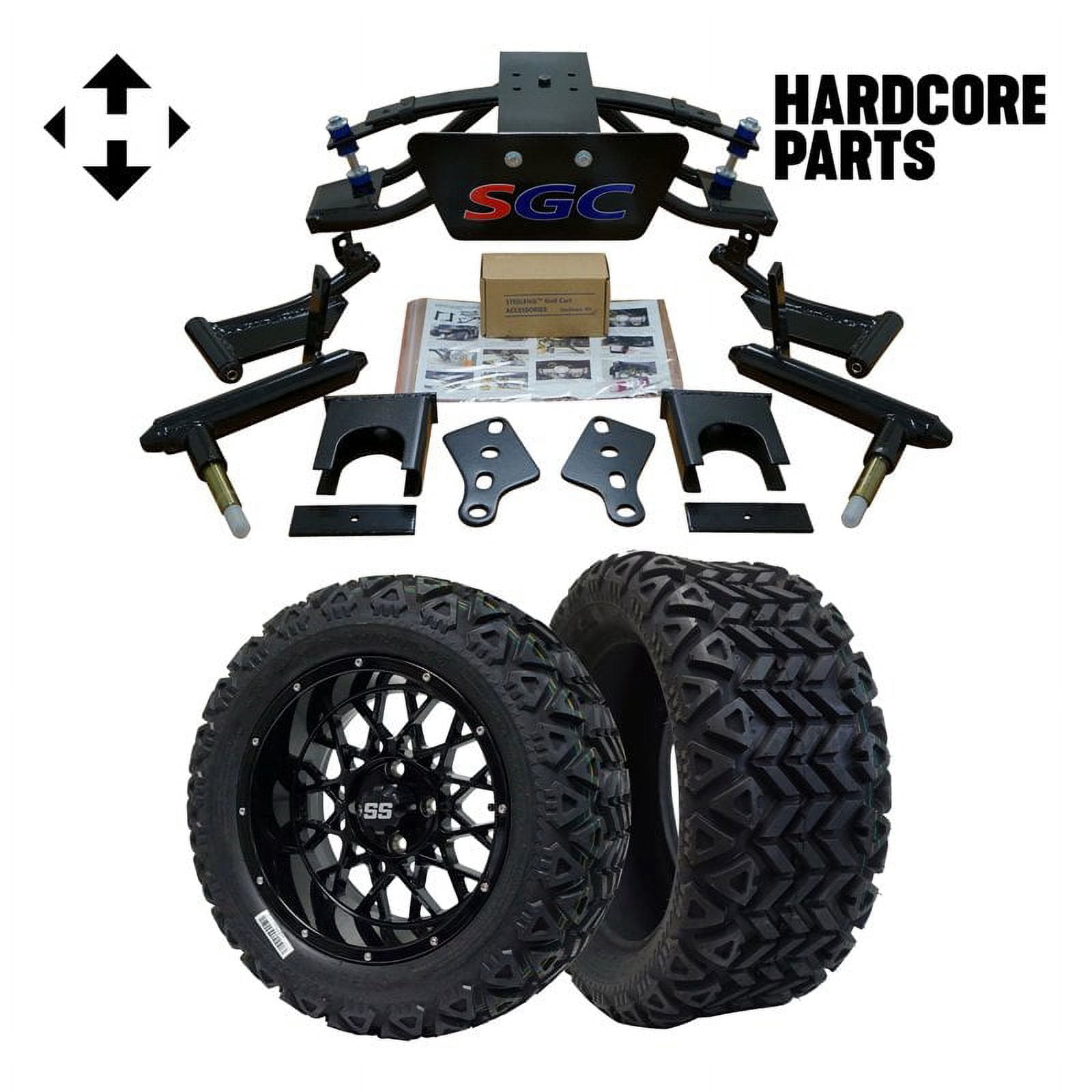 Hardcore Parts 6” Heavy Duty Double A-Arm Suspension Lift Kit for Club Car PRECEDENT Golf Cart (2004+) with 14" Black 'Venom' wheel Wheels and 23"x10"-14 DOT rated All-Terrain tires