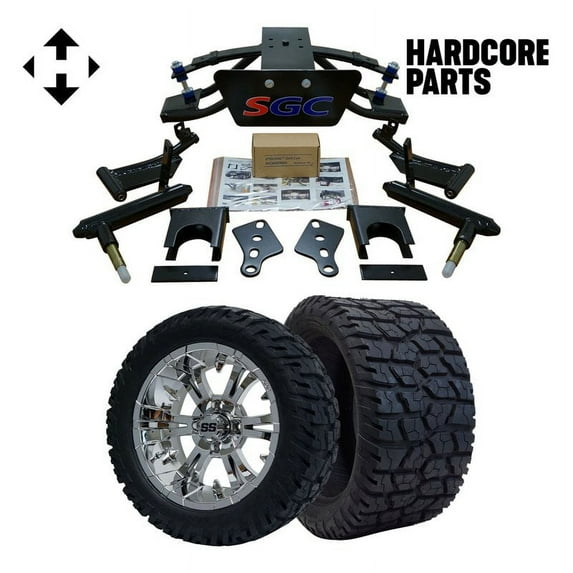 Hardcore Parts 6” Heavy Duty Double A-Arm Suspension Lift Kit for Club Car PRECEDENT Golf Cart (2004+) with 14" Chrome 'Vampire' Wheels and 22"x10.5"-14" GATOR On-Road/Off-Road All-Terrain tires