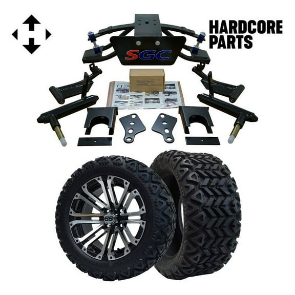 Hardcore Parts 6” Heavy Duty Double A-Arm Suspension Lift Kit for Club Car PRECEDENT Golf Cart (2004+) with 14" Machined/Black 'LANCER' Wheels and 23"x10"-14" DOT rated All-Terrain tires