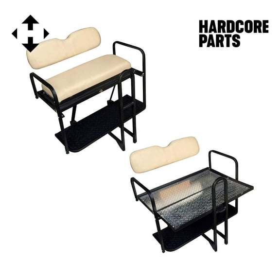 Hardcore Parts Rear Flip Seat For Club Car PRECEDENT Golf Cart 2004-Present Model (Buff Cushion w/t Grab Bar Attachment)